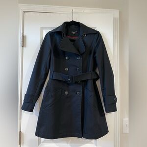 Willi Smith Navy Blue Belted Trench Coat